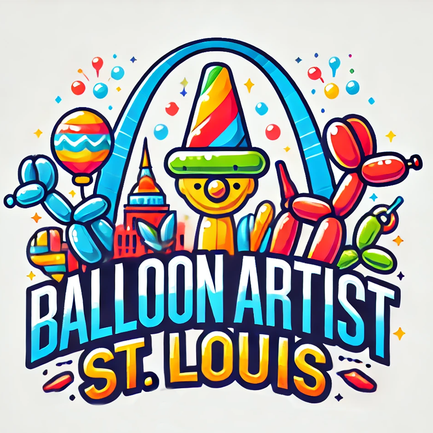 Cartool of balloons around St. Louis Arch